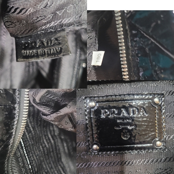 PRADA Vernis Chevron Dome Satchel in Nero Bowler Handbag W/ Shoulder Strap MINT - Picture 6 of 16